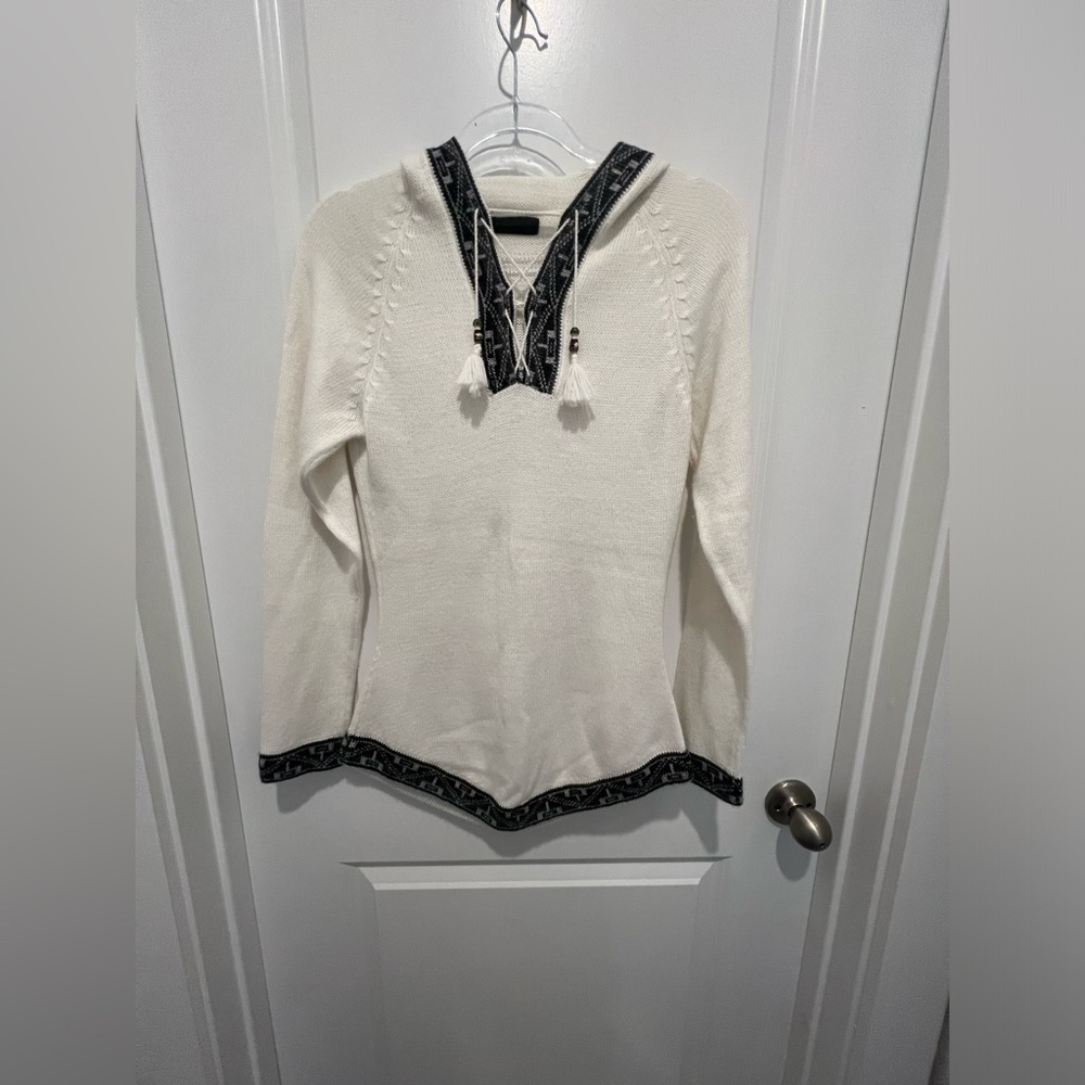 Handmade Alpaca Sweater Cream Black Trim